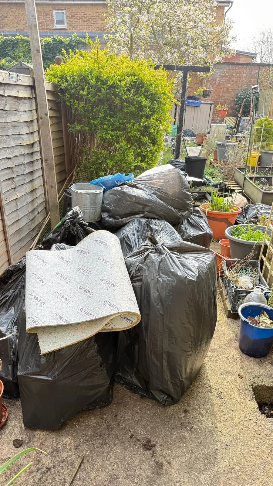 Before side passage clearance waste removal — cluttered space